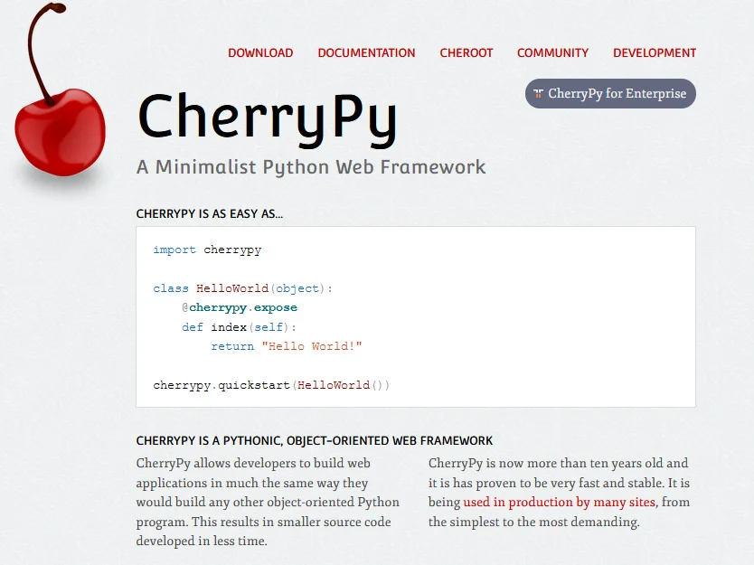 CherryPy là một trong những micro framework Python lâu đời nhất